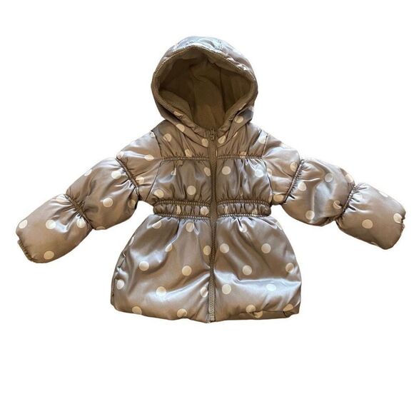 Old Navy Puffer Coat  Tan White Polka Dot Size 4T - Picture 1 of 13